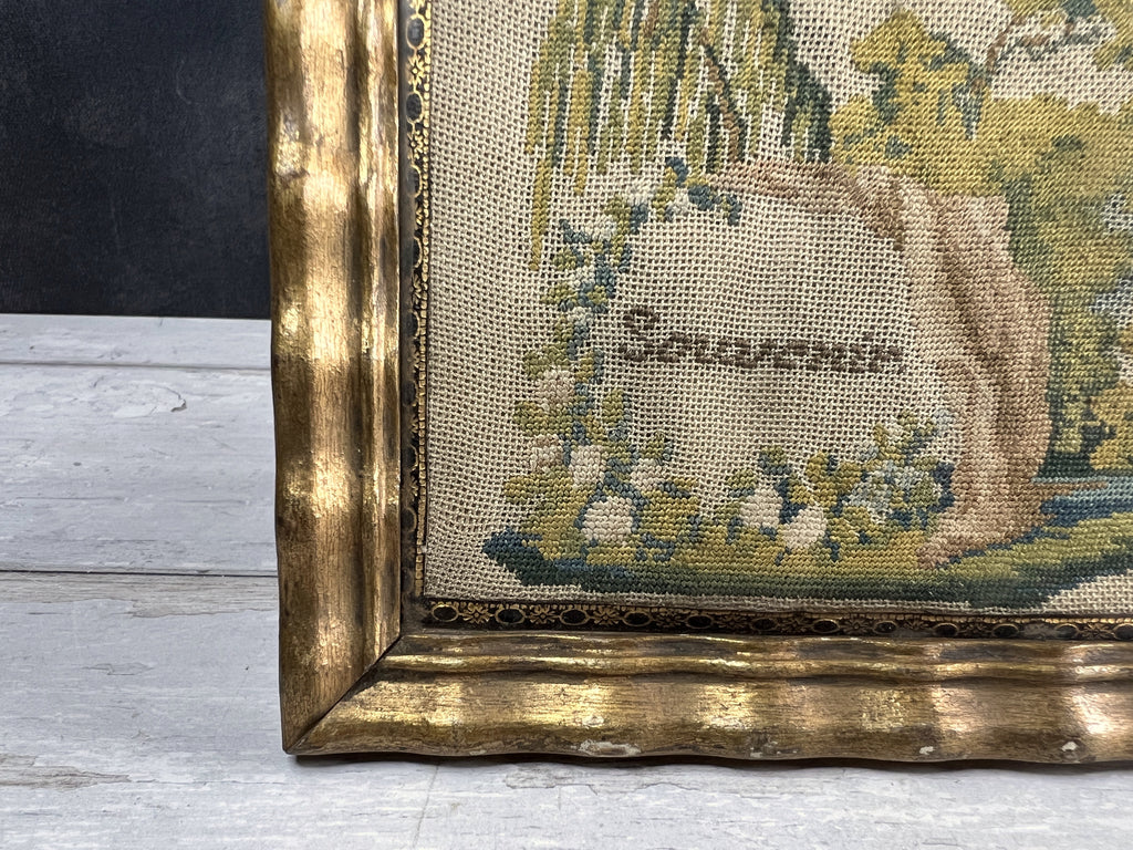 Miniature 19th Century Needlework Picture Mourning Tree C 1820