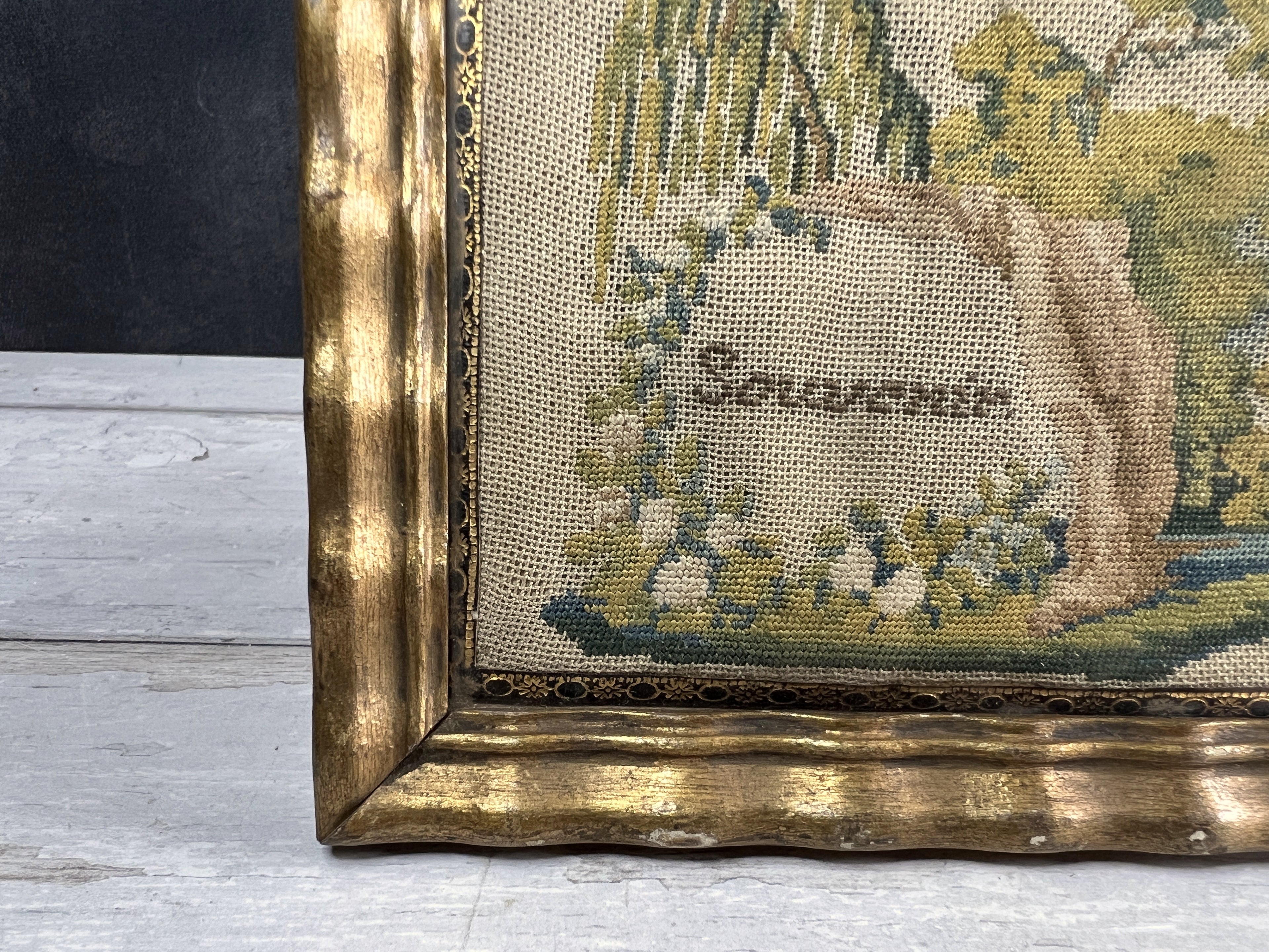 Miniature 19th Century Needlework Picture Mourning Tree C 1820