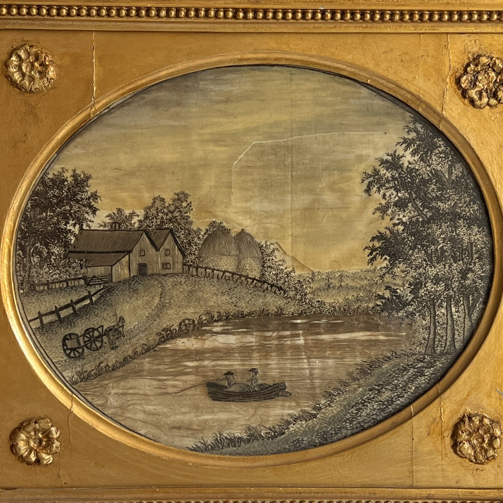18th Century Silkwork Printwork Embroidery River Scene English C 1790