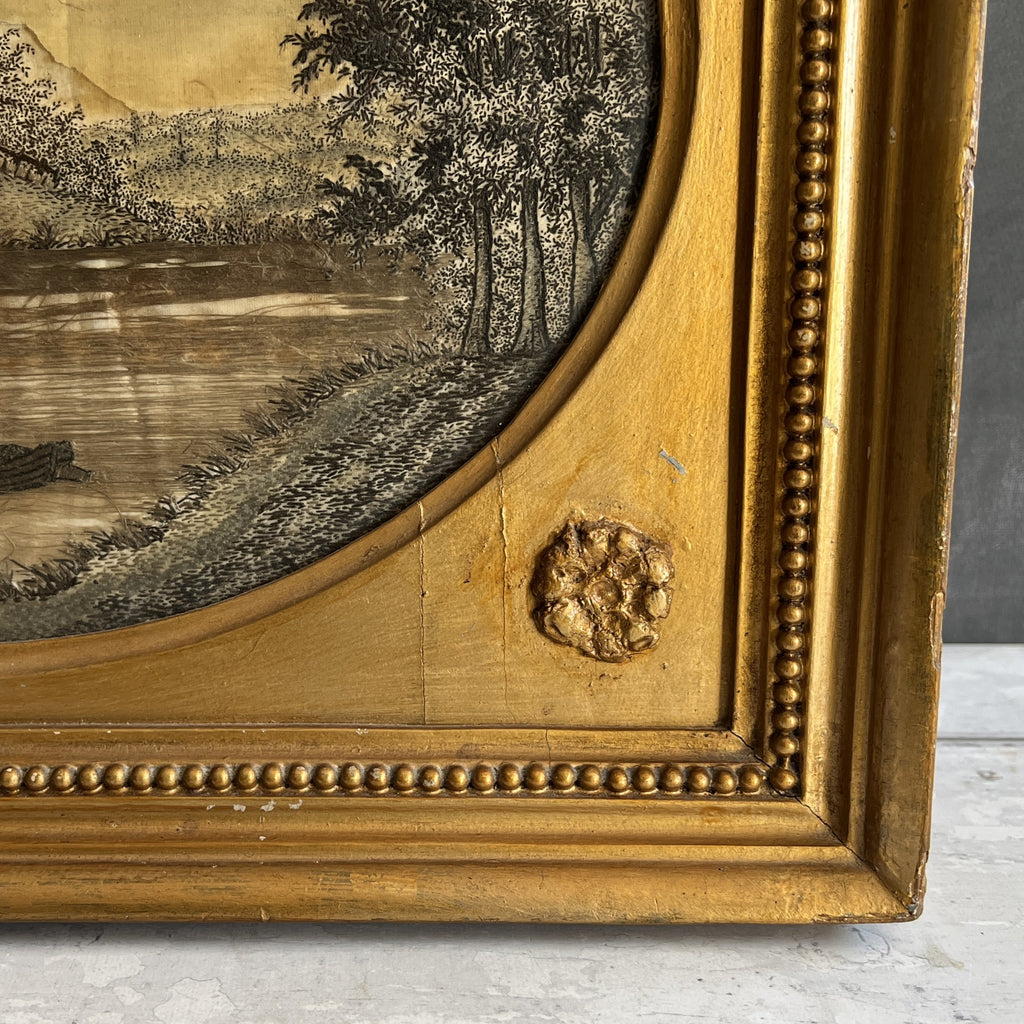 18th Century Silkwork Printwork Embroidery River Scene English C 1790