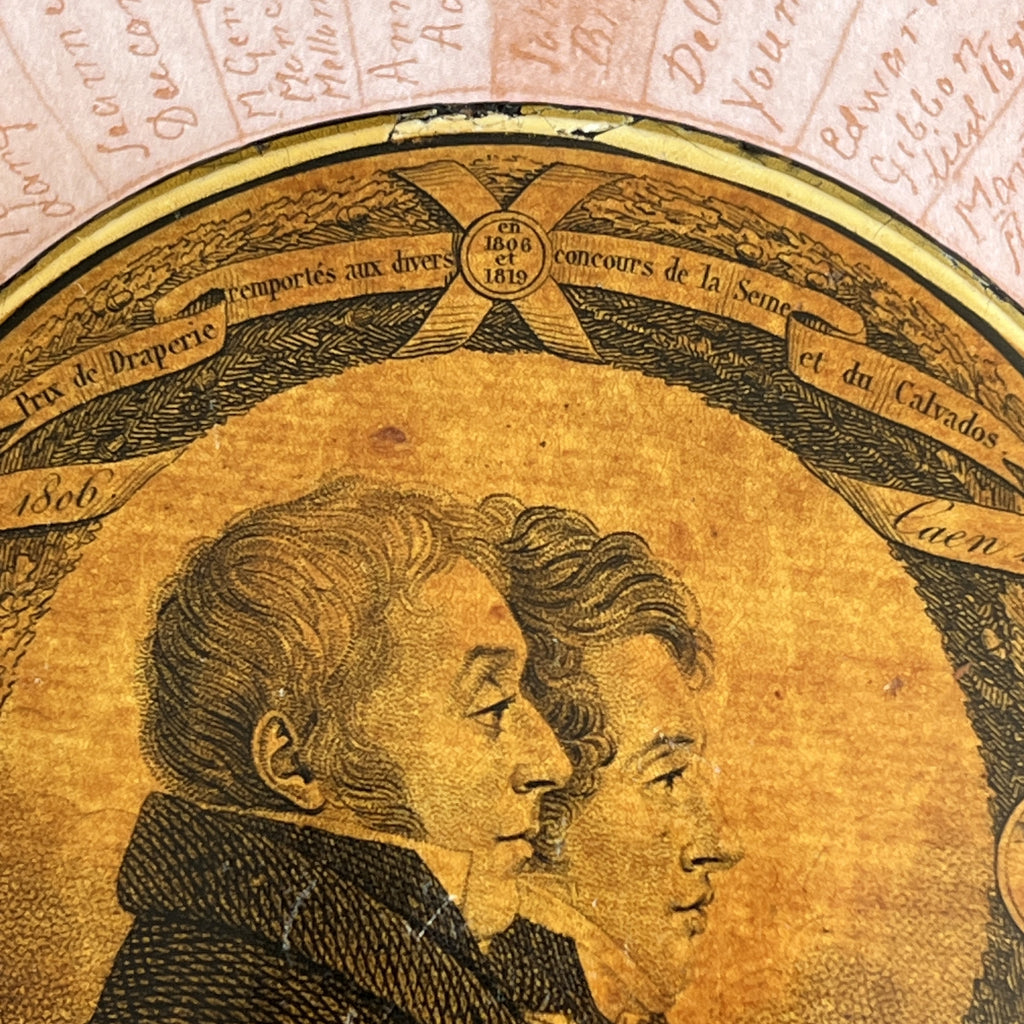 Rare Snuff Box Papier Mache Double Sided Blon Cloth Factory Vaudry France C 1819