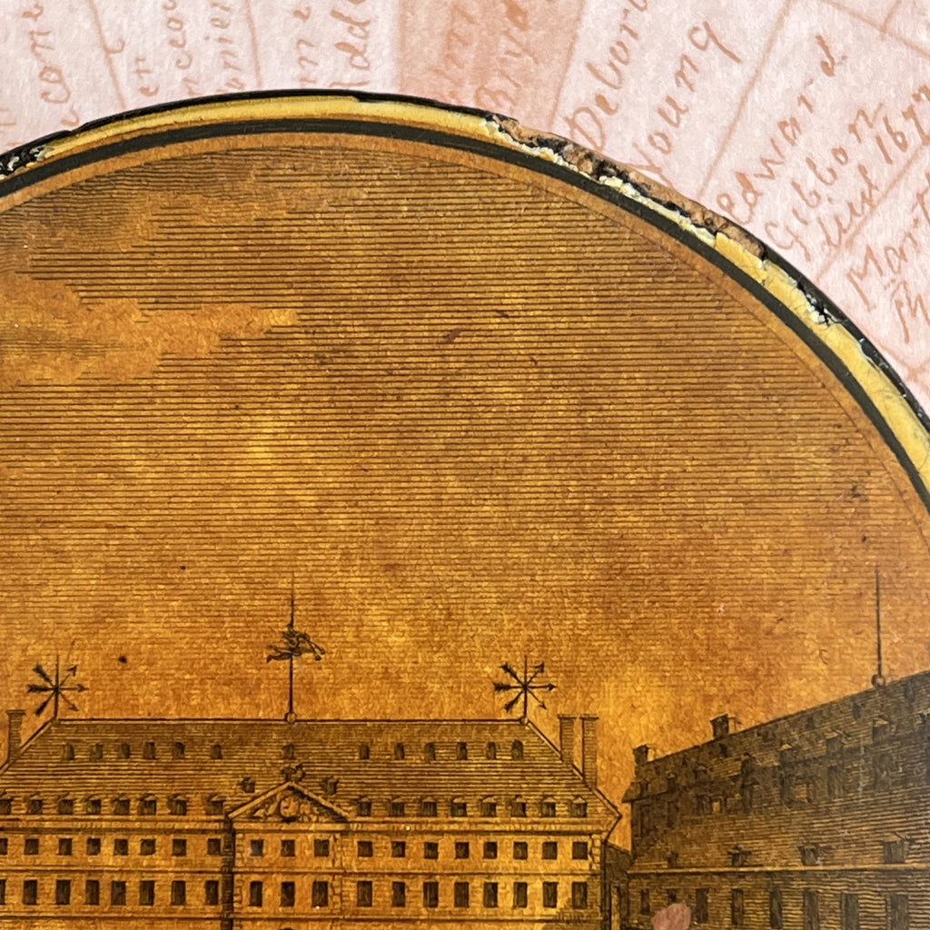 Rare Snuff Box Papier Mache Double Sided Blon Cloth Factory Vaudry France C 1819