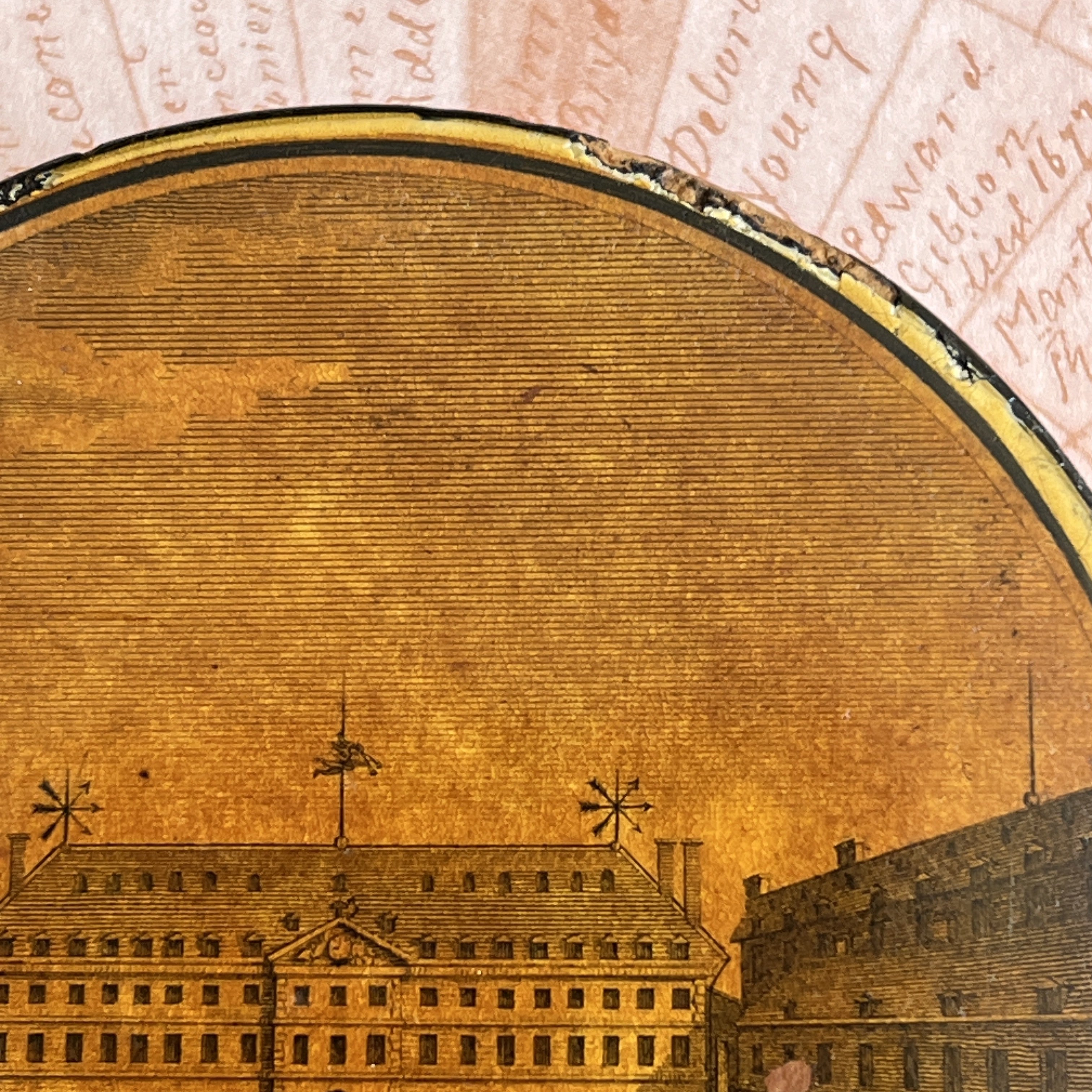 Rare Snuff Box Papier Mache Double Sided Blon Cloth Factory Vaudry France C 1819