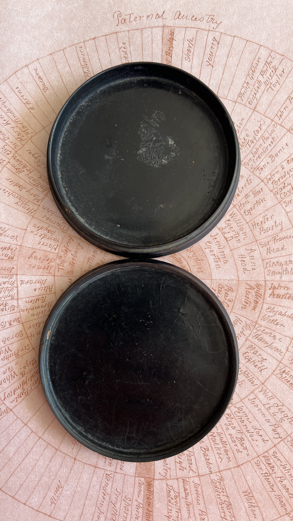 Rare Snuff Box Papier Mache Double Sided Blon Cloth Factory Vaudry France C 1819