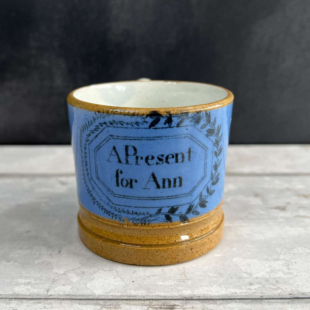 19th Century Child’s Nursery Ware Mug A Present For Ann Blue C 1820 Rare