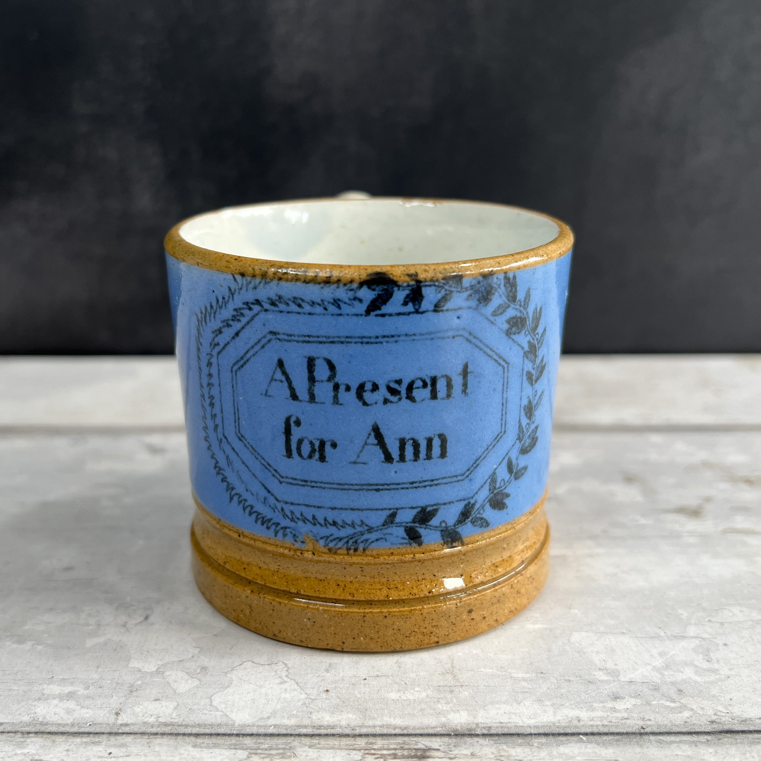 19th Century Child’s Nursery Ware Mug A Present For Ann Blue C 1820 Rare