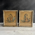 Antique Pair Georgian Miniature Etchings Children And Dog French Theatrical 1810