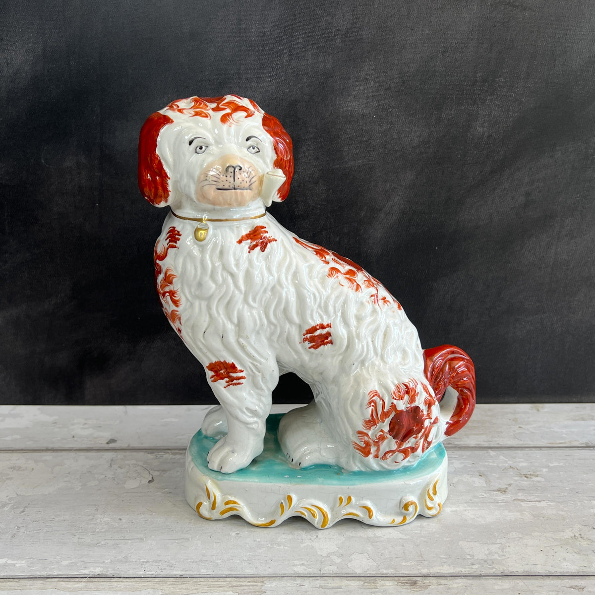 RARE Staffordshire Figure Pipe Smoking Dog Spaniel C 1870 AF