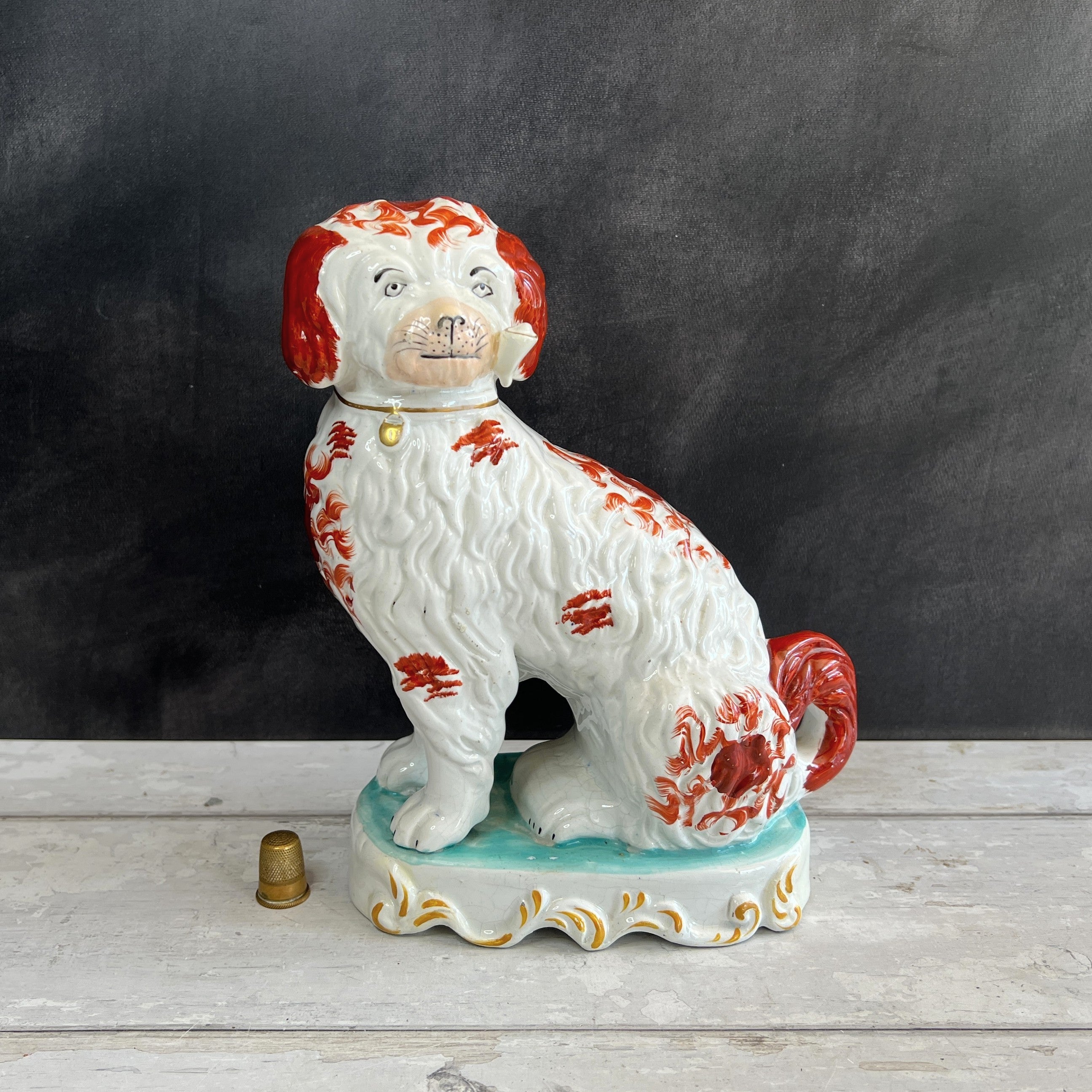 RARE Staffordshire Figure Pipe Smoking Dog Spaniel C 1870 AF