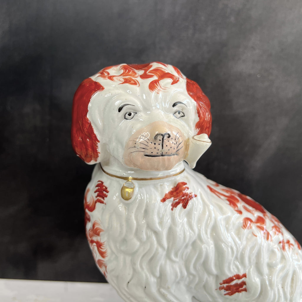 RARE Staffordshire Figure Pipe Smoking Dog Spaniel C 1870 AF