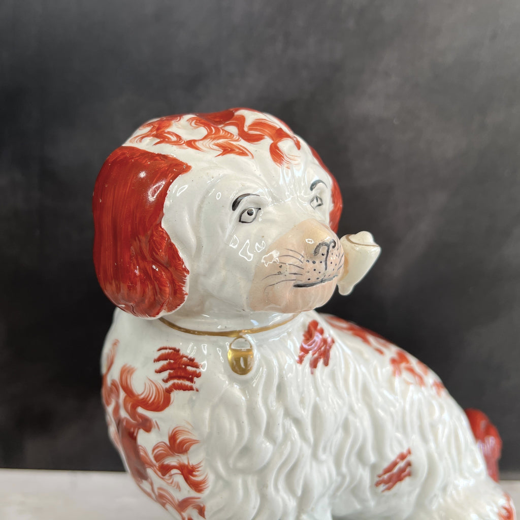 RARE Staffordshire Figure Pipe Smoking Dog Spaniel C 1870 AF