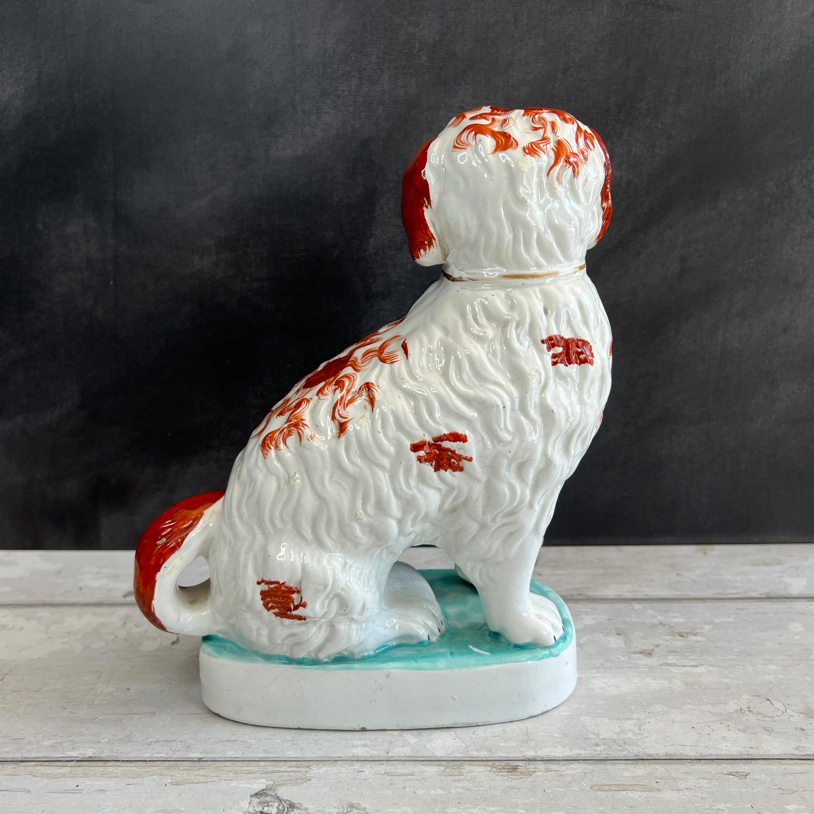 RARE Staffordshire Figure Pipe Smoking Dog Spaniel C 1870 AF