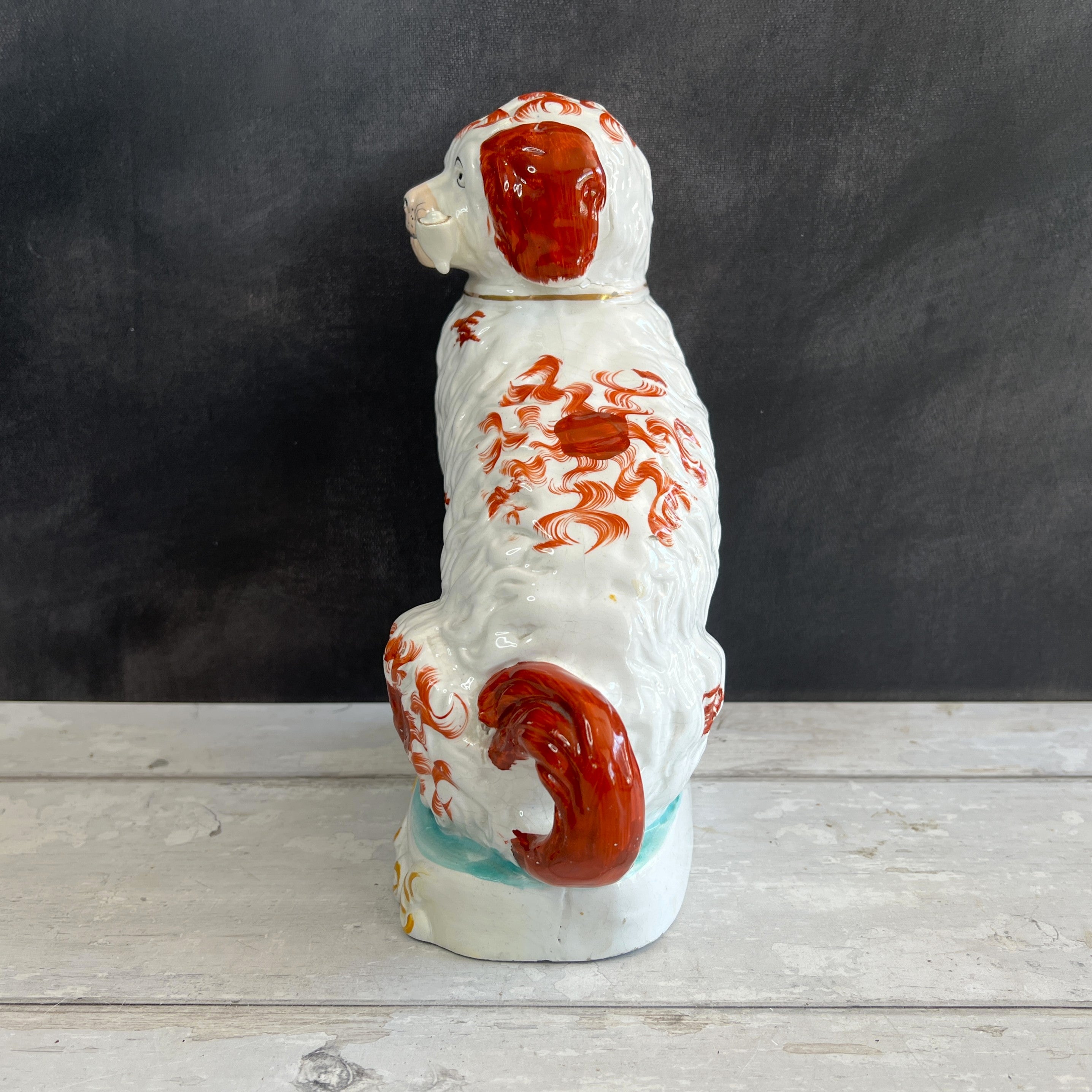 RARE Staffordshire Figure Pipe Smoking Dog Spaniel C 1870 AF