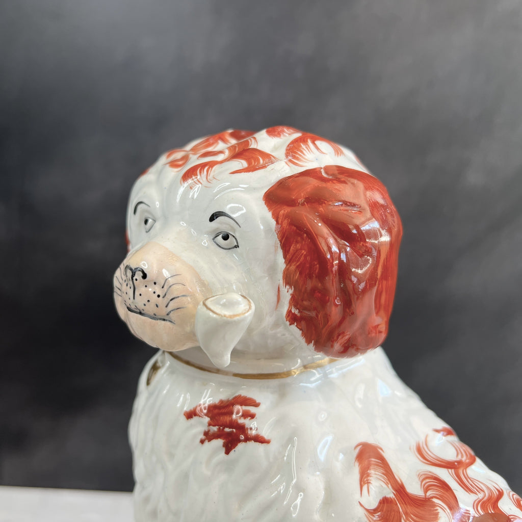 RARE Staffordshire Figure Pipe Smoking Dog Spaniel C 1870 AF