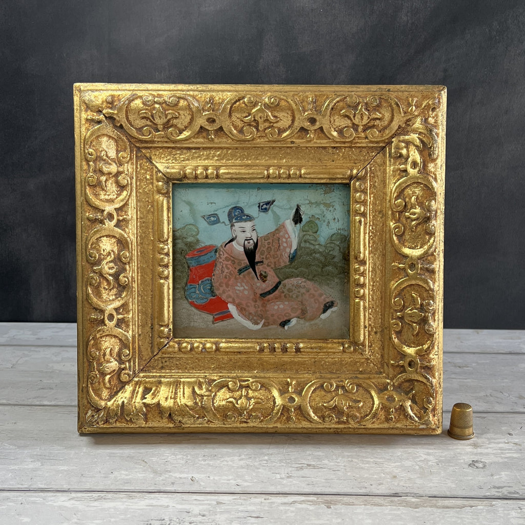 Antique Miniature Chinese Reverse Painting on Glass Circa 1880 Chinoiserie