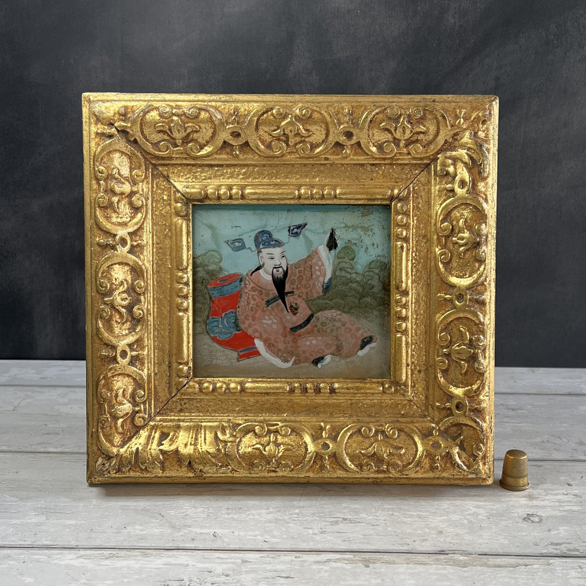 Antique Miniature Chinese Reverse Painting on Glass Circa 1880 Chinoiserie