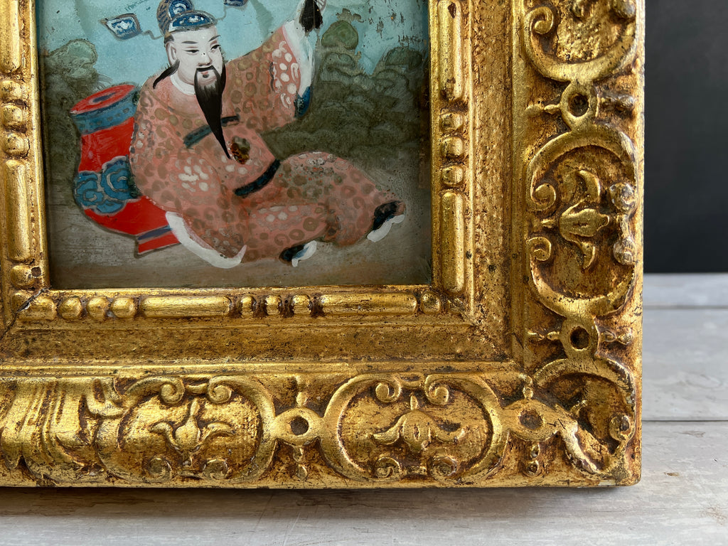 Antique Miniature Chinese Reverse Painting on Glass Circa 1880 Chinoiserie