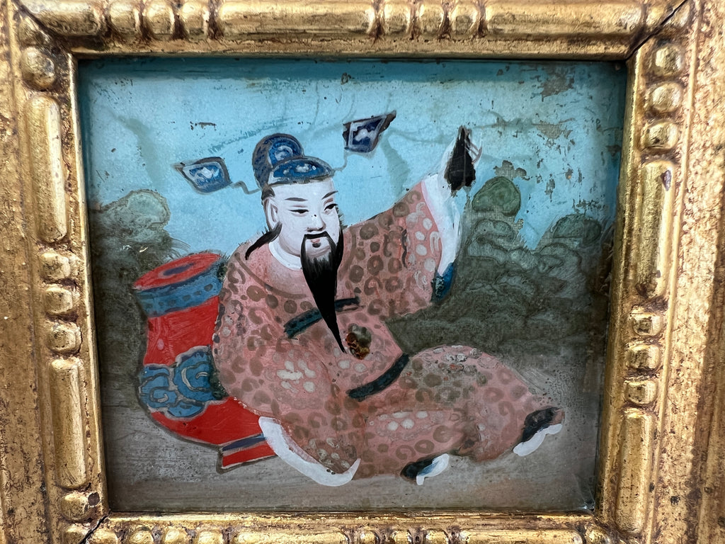 Antique Miniature Chinese Reverse Painting on Glass Circa 1880 Chinoiserie