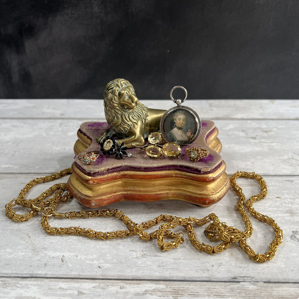 Antique French Jewellery Display Stand Plateau Faded Purple Velvet and Gilt Wood C 1840