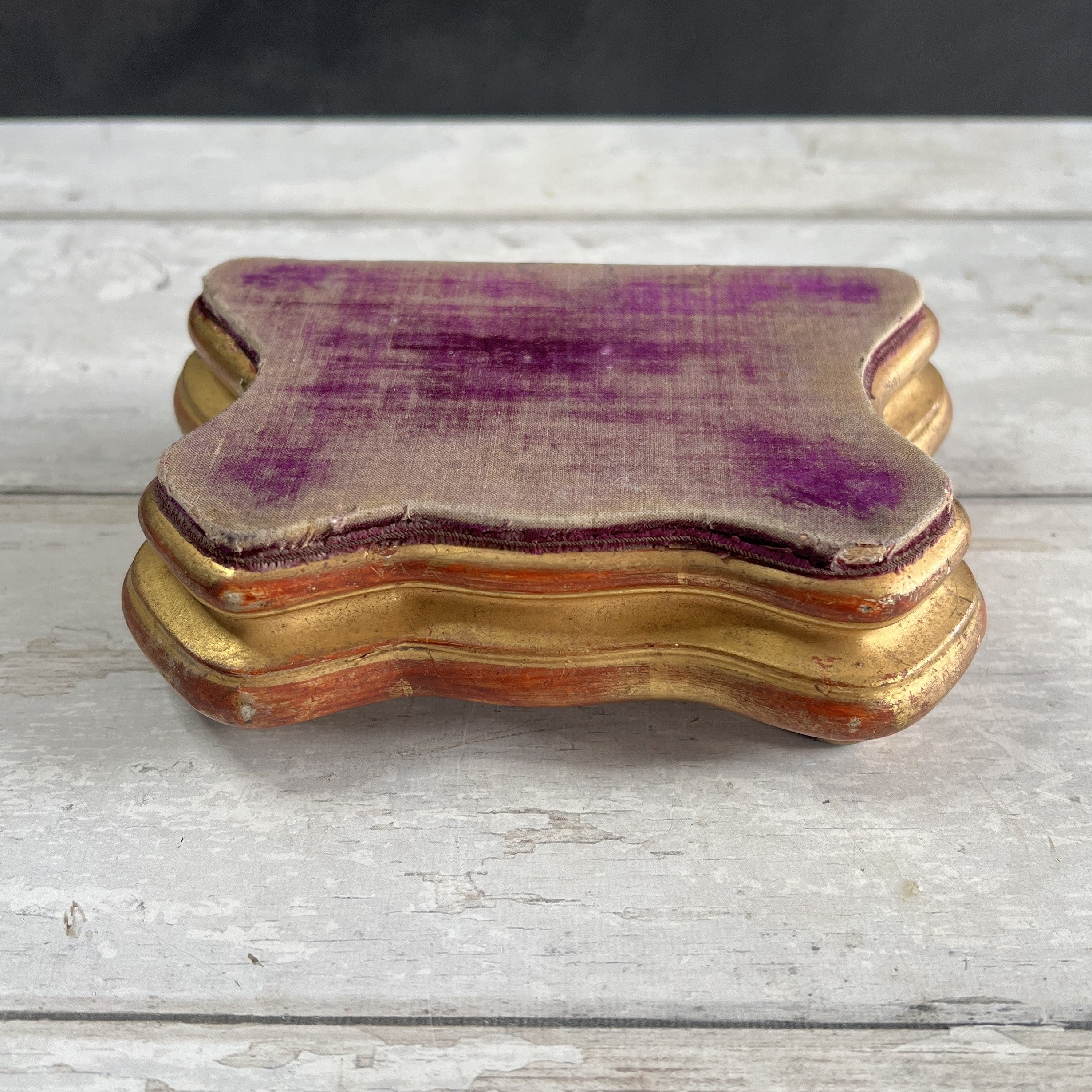 Antique French Jewellery Display Stand Plateau Faded Purple Velvet and Gilt Wood C 1840