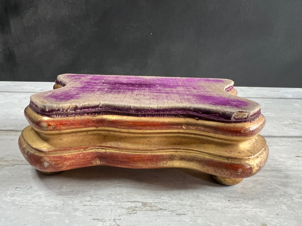 Antique French Jewellery Display Stand Plateau Faded Purple Velvet and Gilt Wood C 1840