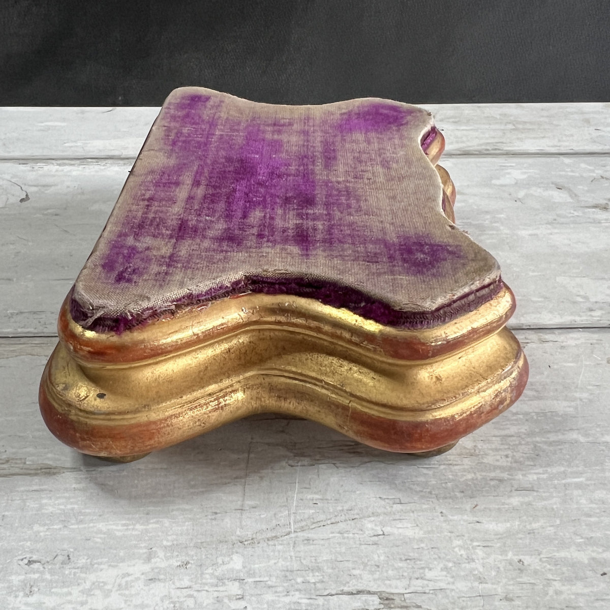 Antique French Jewellery Display Stand Plateau Faded Purple Velvet and Gilt Wood C 1840