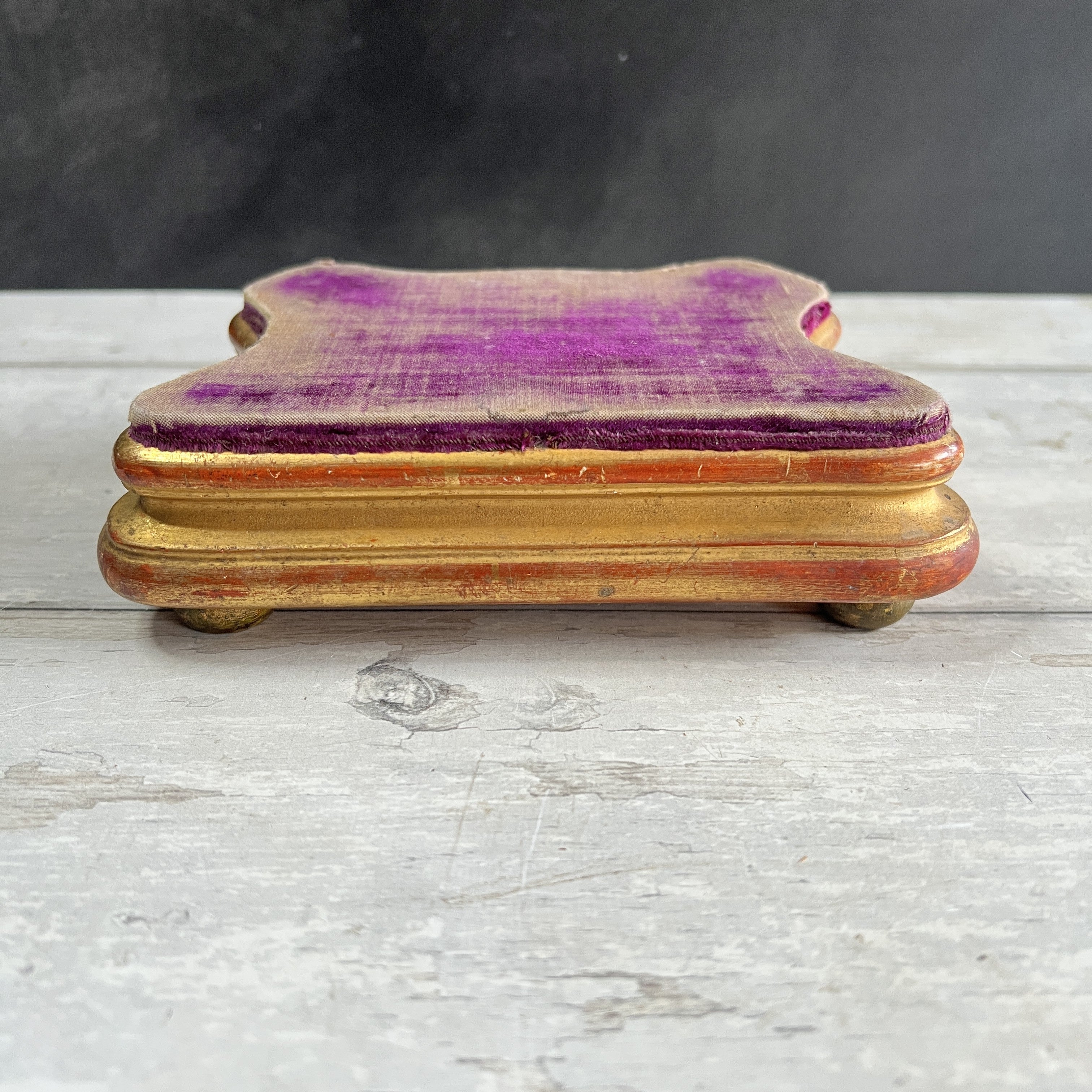 Antique French Jewellery Display Stand Plateau Faded Purple Velvet and Gilt Wood C 1840