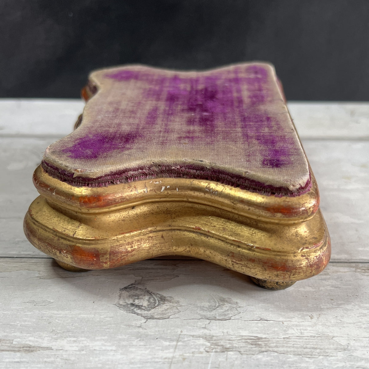 Antique French Jewellery Display Stand Plateau Faded Purple Velvet and Gilt Wood C 1840