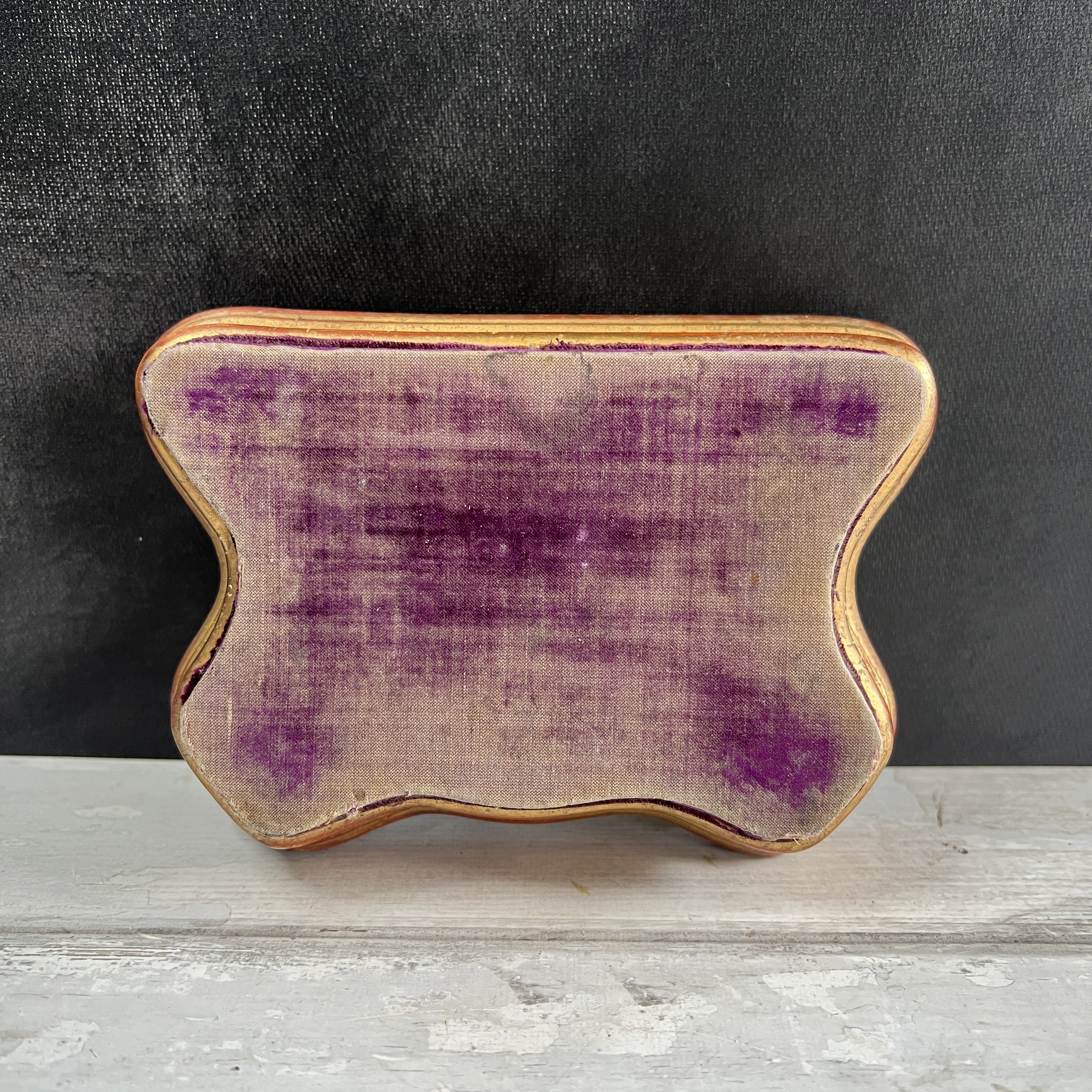 Antique French Jewellery Display Stand Plateau Faded Purple Velvet and Gilt Wood C 1840