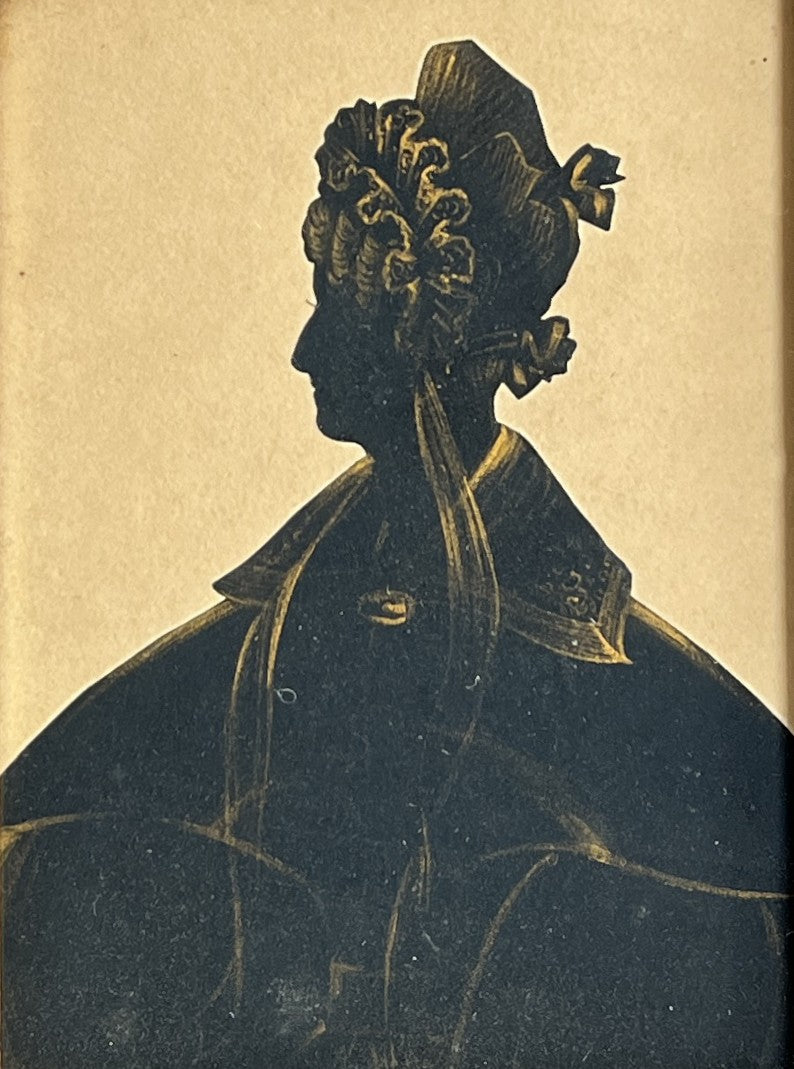 19th Century Portrait Silhouette Lady Gigot Sleeves Birds Eye Maple Frame Circa 1830
