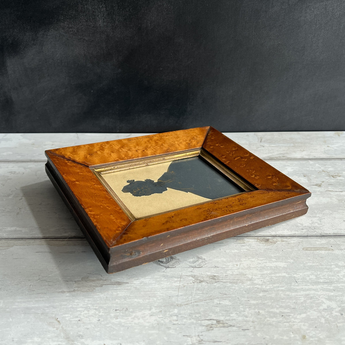 19th Century Portrait Silhouette Lady Gigot Sleeves Birds Eye Maple Frame Circa 1830