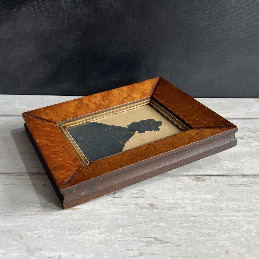 19th Century Portrait Silhouette Lady Gigot Sleeves Birds Eye Maple Frame Circa 1830