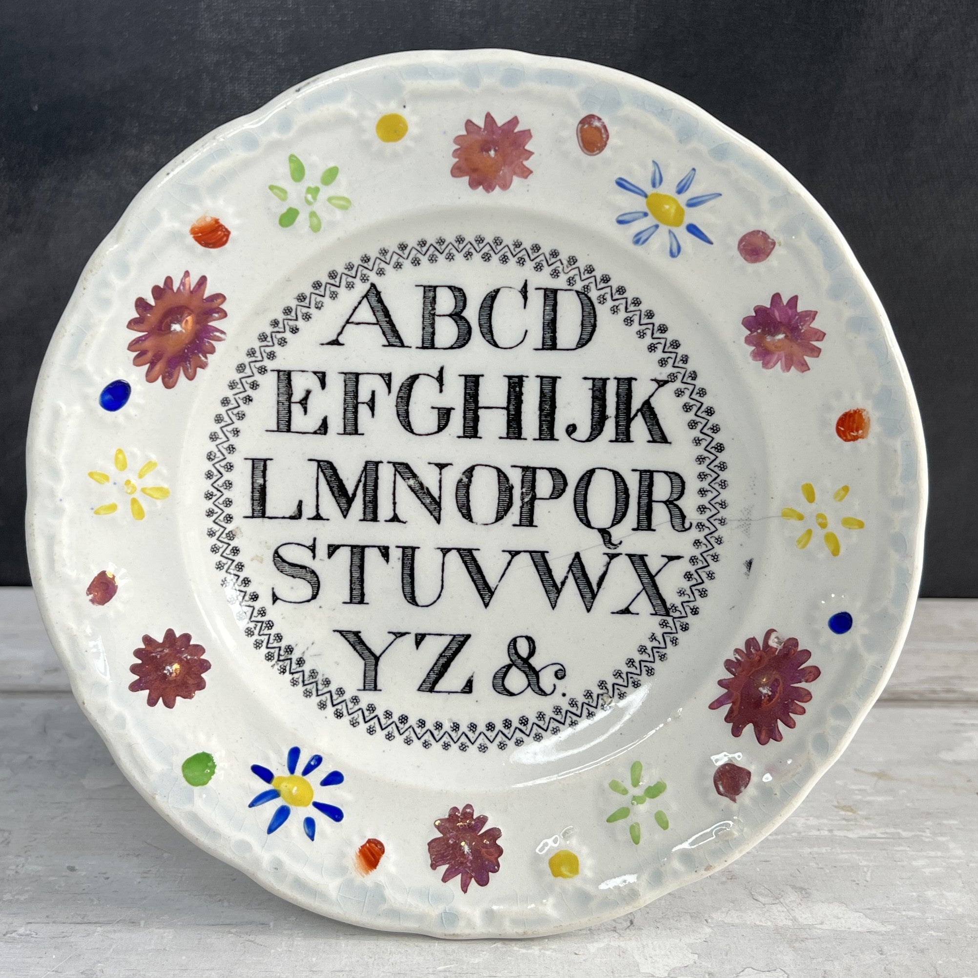 RARE Antique 19th Century Child’s Alphabet Nursery Ware Plate C 1820 AF