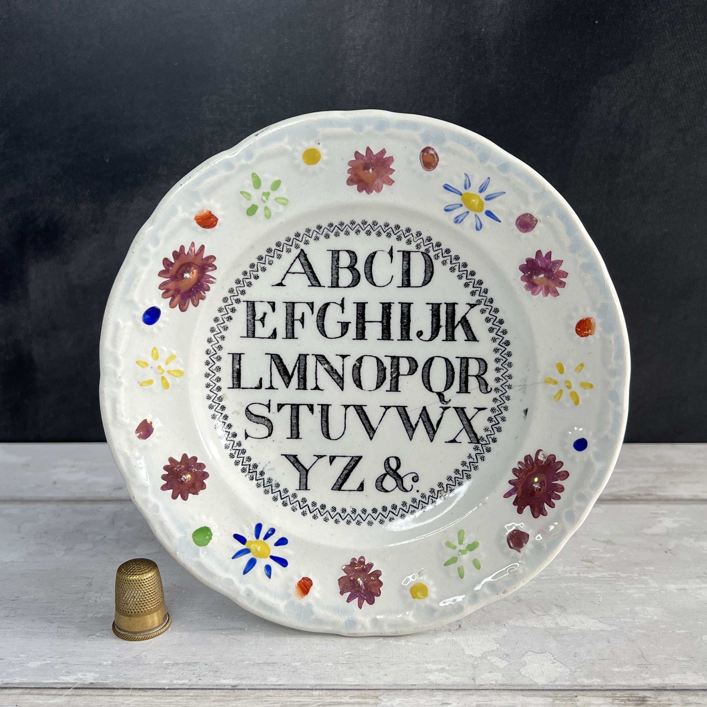 RARE Antique 19th Century Child’s Alphabet Nursery Ware Plate C 1820 AF