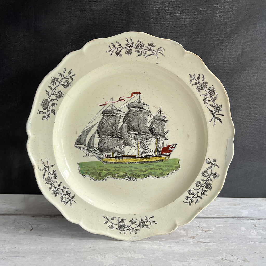 Antique 18th Century English Creamware Ship Plate Neale And Co Floral AF