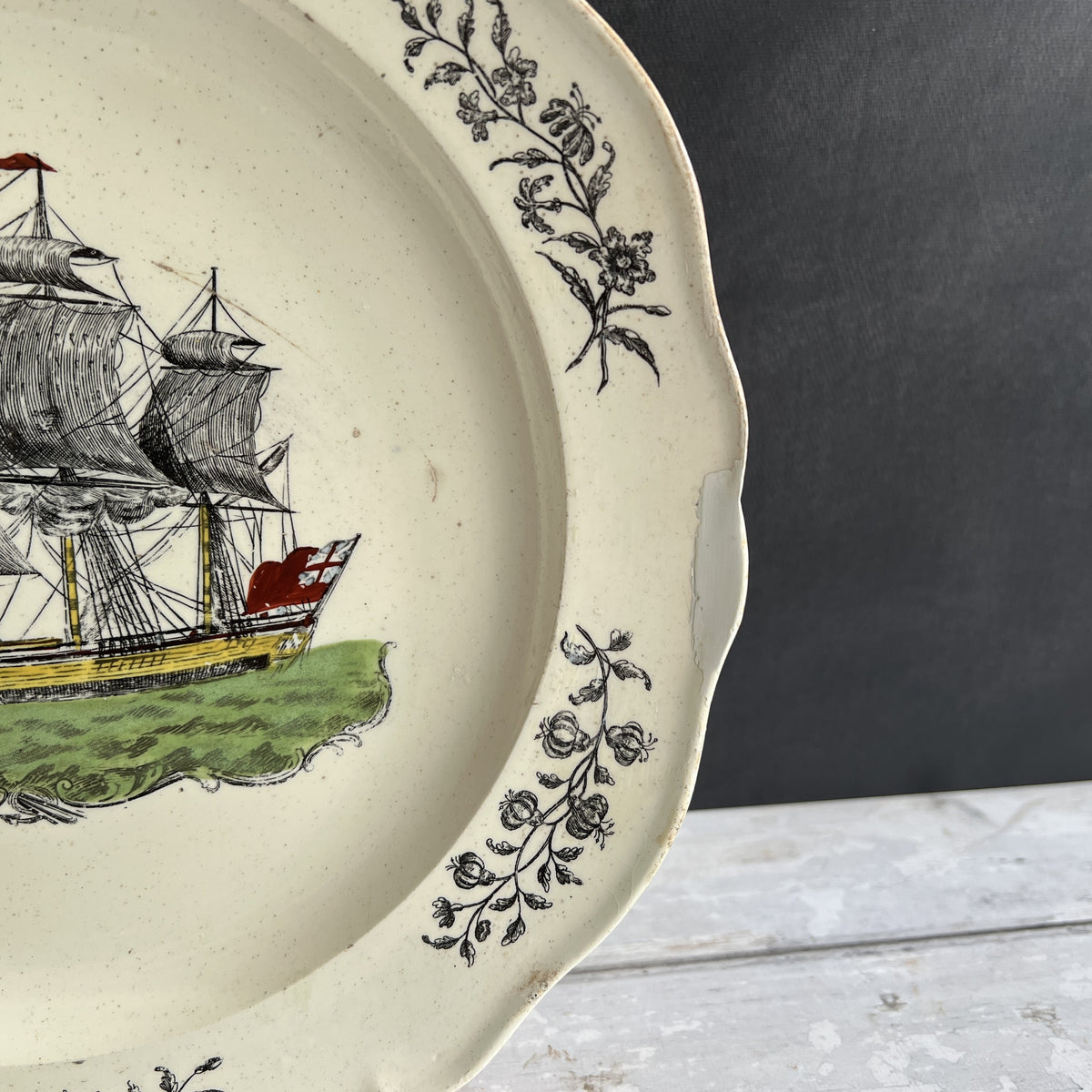 Antique 18th Century English Creamware Ship Plate Neale And Co Floral AF