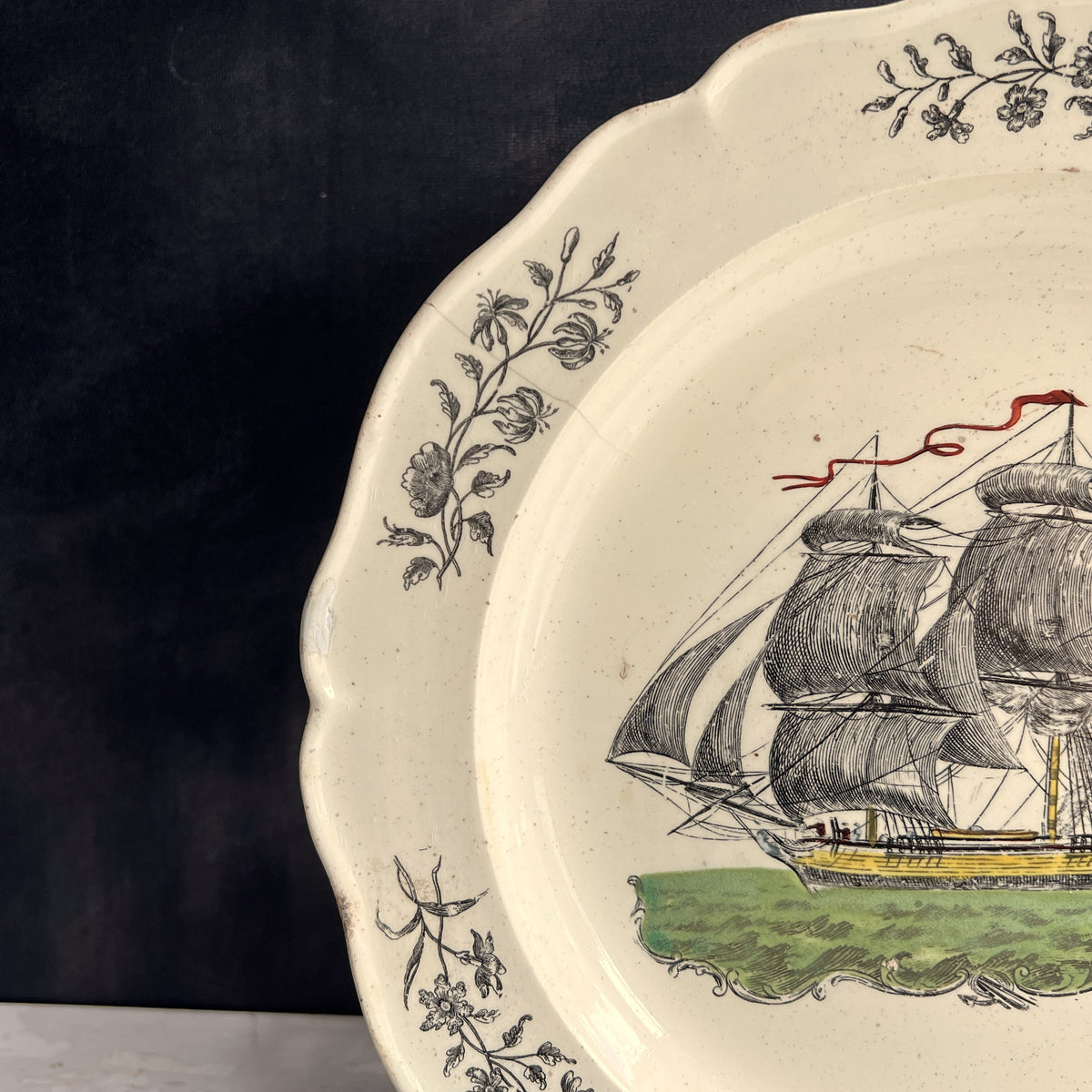 Antique 18th Century English Creamware Ship Plate Neale And Co Floral AF