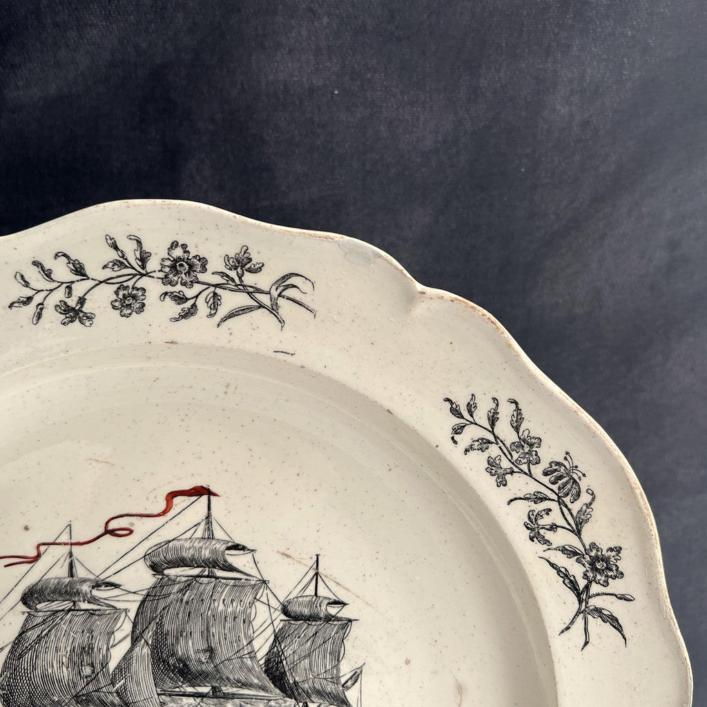 Antique 18th Century English Creamware Ship Plate Neale And Co Floral AF