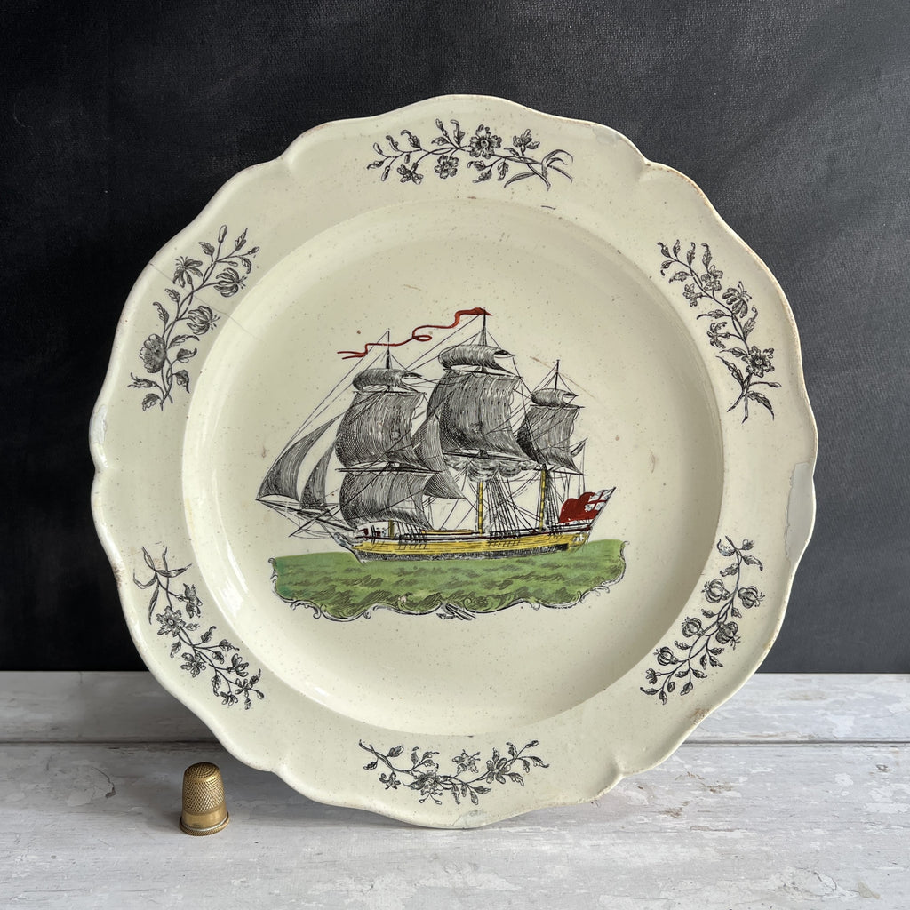 Antique 18th Century English Creamware Ship Plate Neale And Co Floral AF