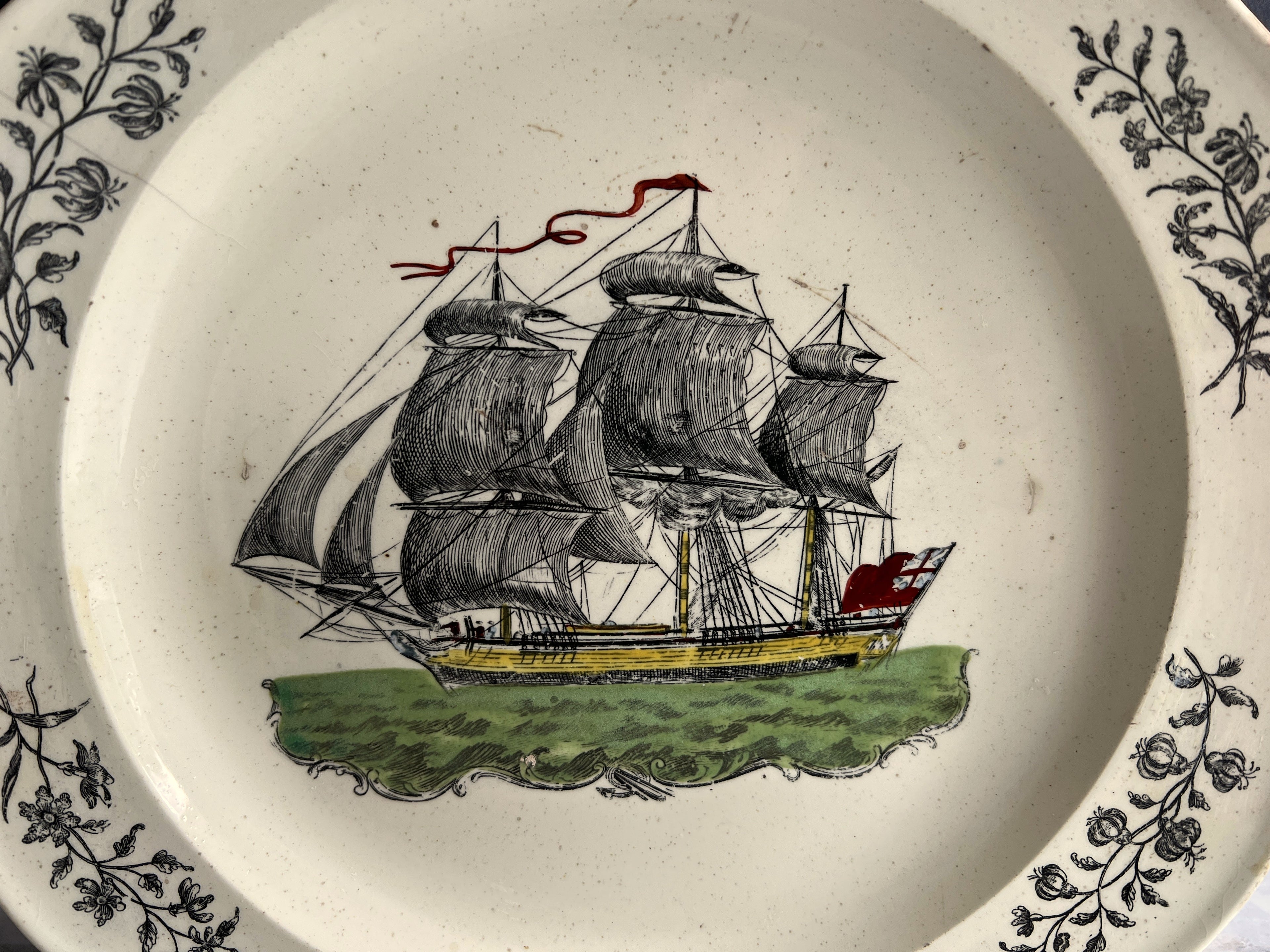Antique 18th Century English Creamware Ship Plate Neale And Co Floral AF