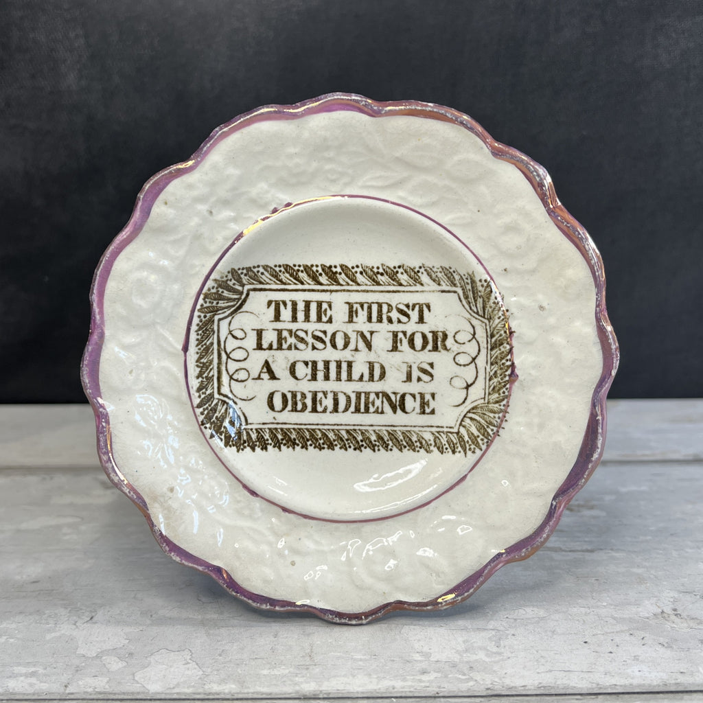 Rare 19th Century Childs Nursery Ware Plate Obedience Lustre Ware C 1830
