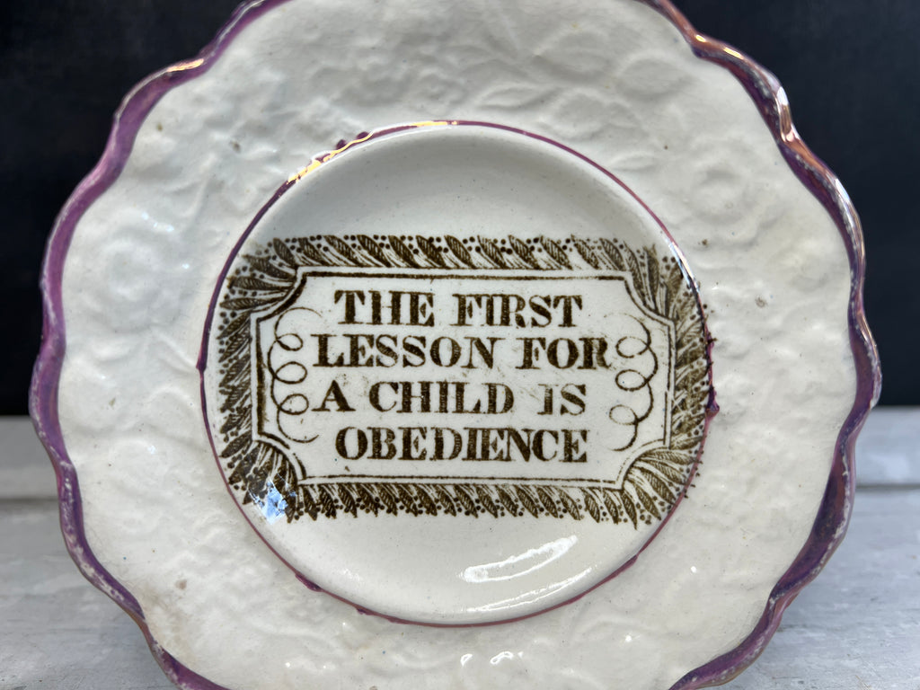Rare 19th Century Childs Nursery Ware Plate Obedience Lustre Ware C 1830