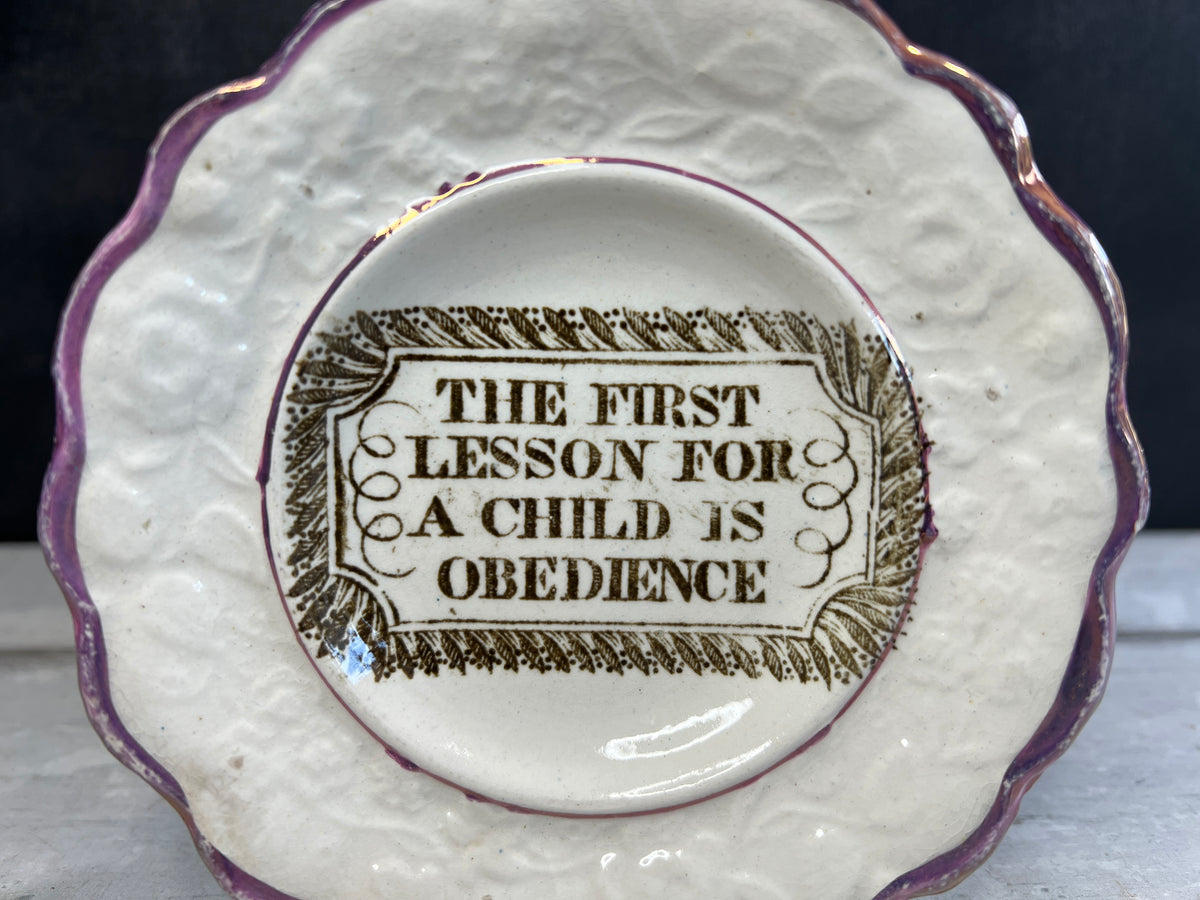Rare 19th Century Childs Nursery Ware Plate Obedience Lustre Ware C 1830