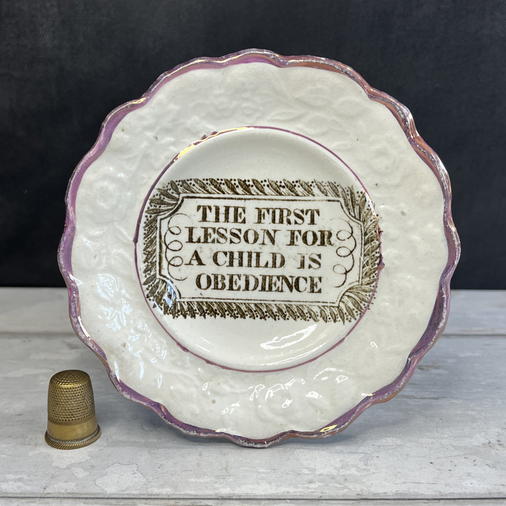 Rare 19th Century Childs Nursery Ware Plate Obedience Lustre Ware C 1830