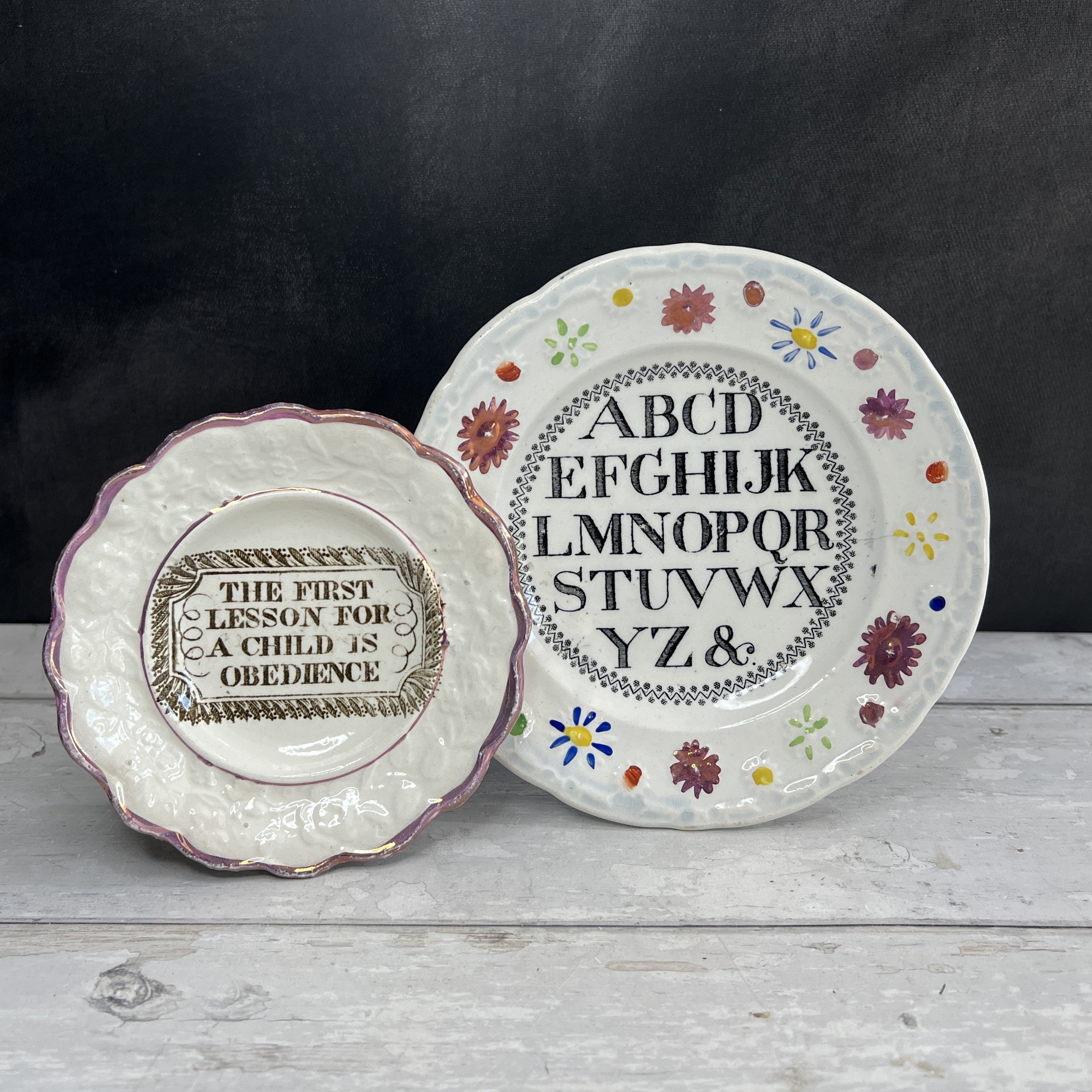 Rare 19th Century Childs Nursery Ware Plate Obedience Lustre Ware C 1830