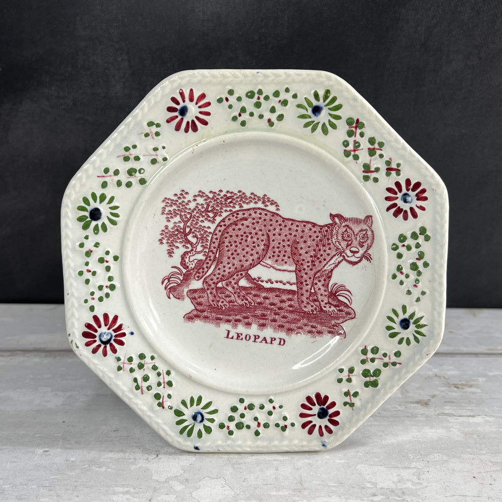 RARE 19th Century Child’s Nursery Ware Plate Leopard Big Cat C 1830