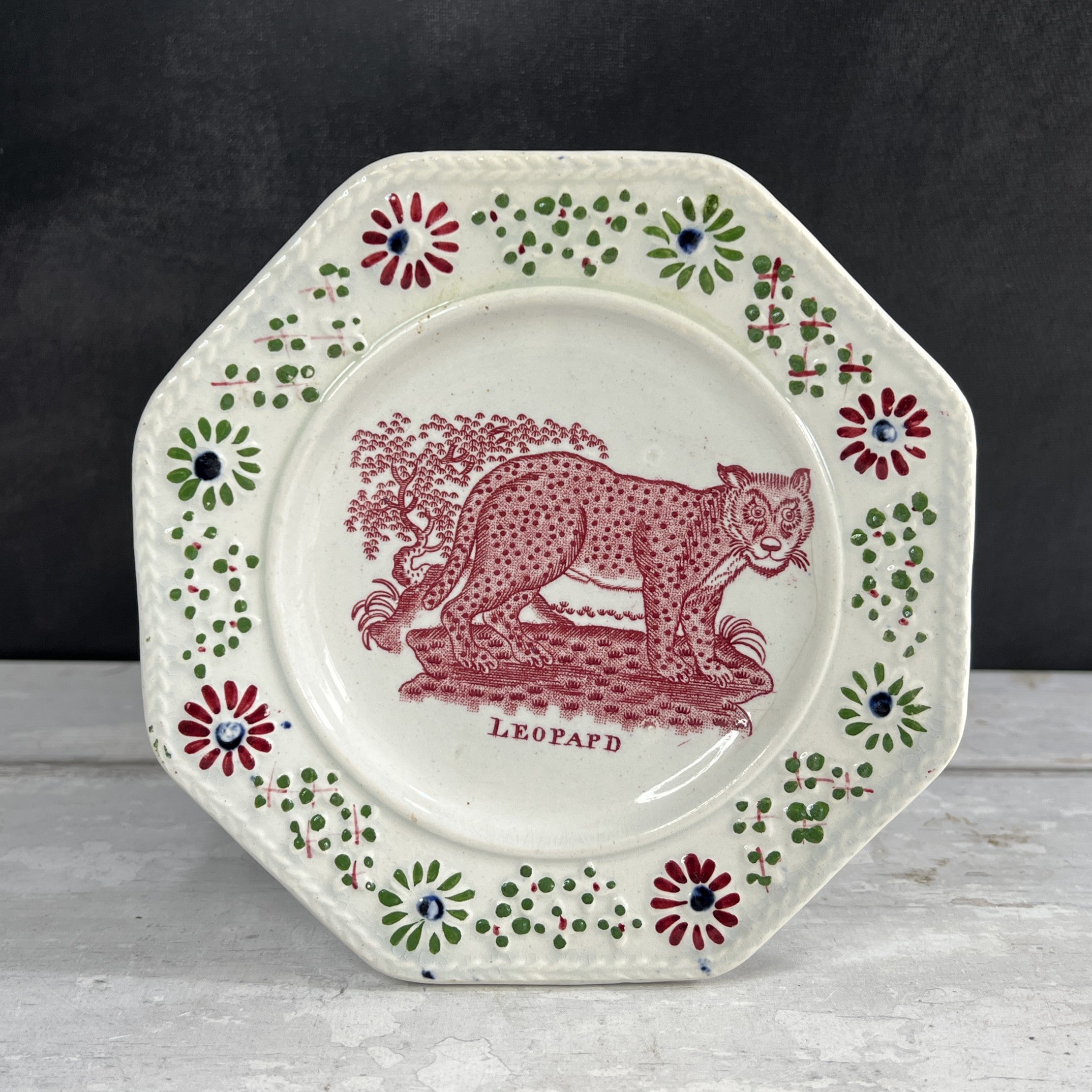 RARE 19th Century Child’s Nursery Ware Plate Leopard Big Cat C 1830