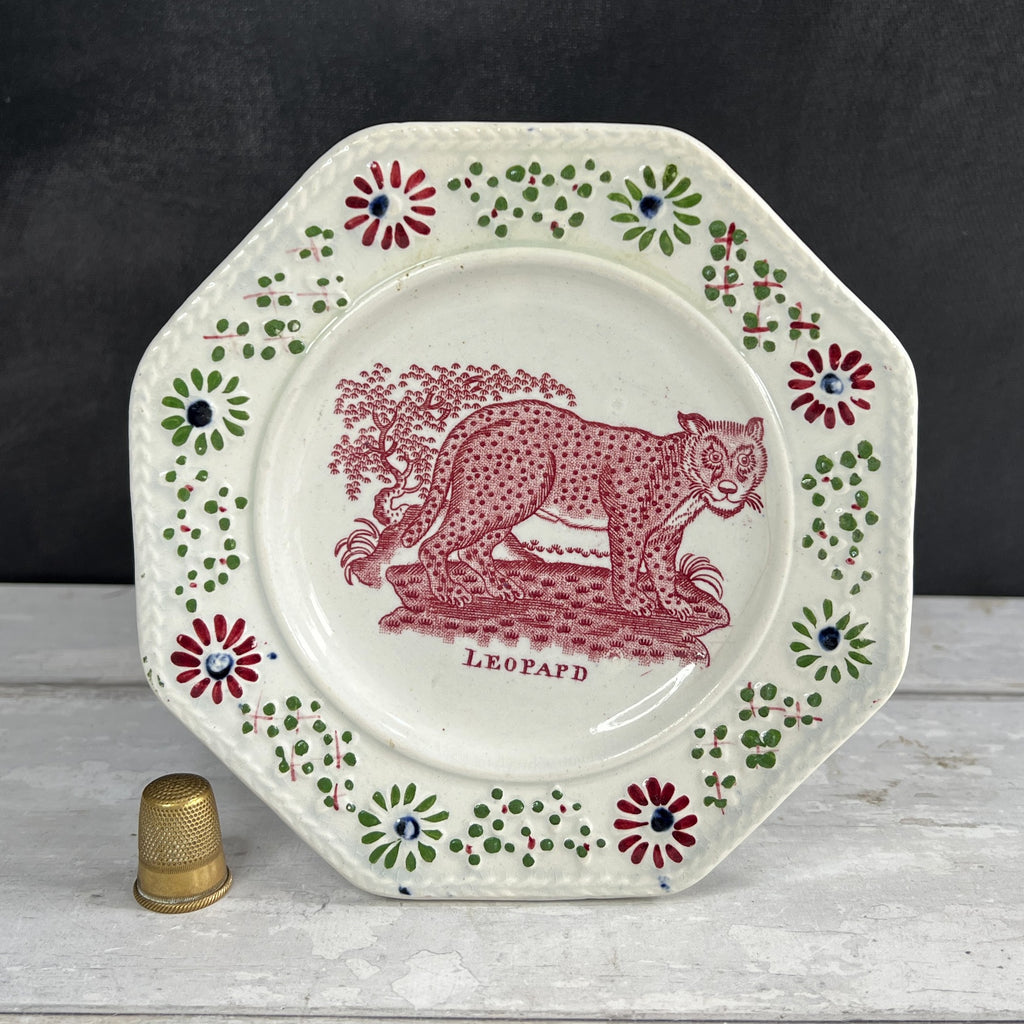 RARE 19th Century Child’s Nursery Ware Plate Leopard Big Cat C 1830