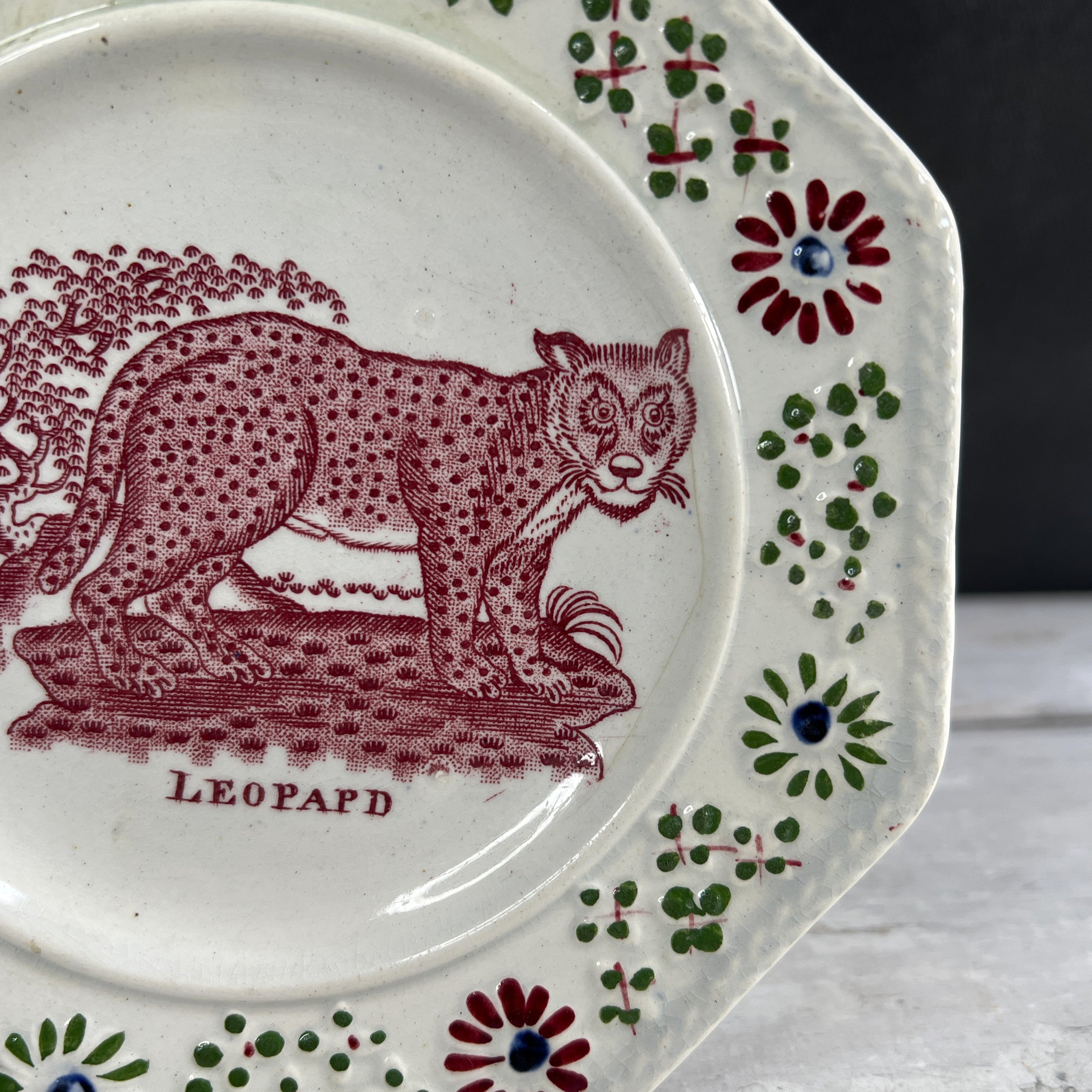 RARE 19th Century Child’s Nursery Ware Plate Leopard Big Cat C 1830