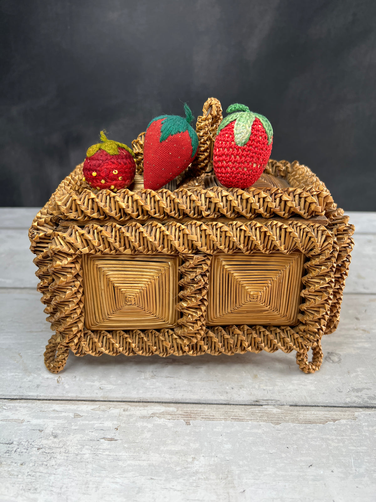 Antique Knitted Strawberry Emery Pincushion with Glass Bead Seeds